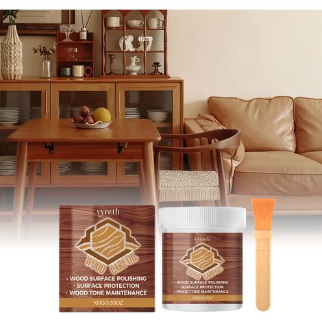 Huile d'entretien du bois pour un usage quotidien à la maison : nettoyage et polissage des surfaces de meubles en bois pour leur redonner de l'éclat – 100 g x 1, pinceau x 1 (1/5)