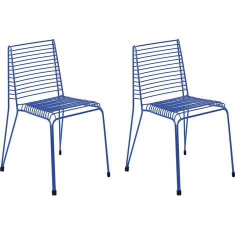 Conjunto de 2 sillas de jardín de metal apilables para exteriores azul Chieve