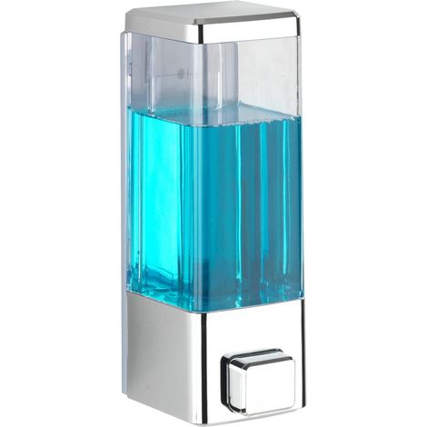 Distributeur de Savon Liquide et de désinfectant Chrome, Distributeur Mural hygiènique pour désinfectant, Fixer sans percer, capacité : 320 ML, 6 x 18,5 x 7,5 cm, matière Plastique (1/5)