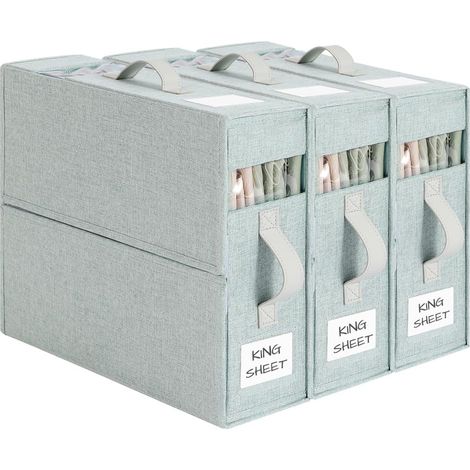 Lot de 3 Boîtes de Rangement pour Draps en Tissu Pliable - Organisateur de Linge pour Placard et Sous Lit (Vert)