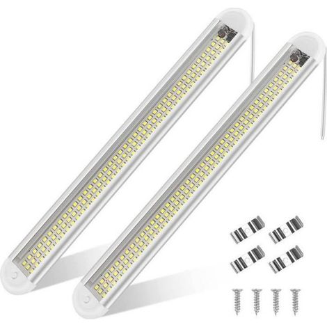 Lot de 2 Reglette LED, 120 LED, Interrupteur intégré, 12V, Blanc 6500K, pour Camping-Car, Caravane, Bateau (1/3)
