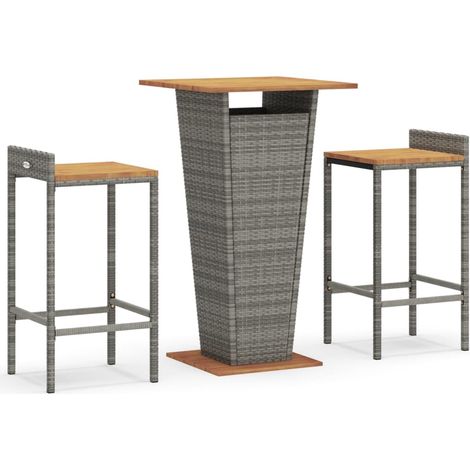 Maison Exclusive - Set Bar Giardino 3pz Grigio Polyrattan e Legno Massello Acacia (1/5)