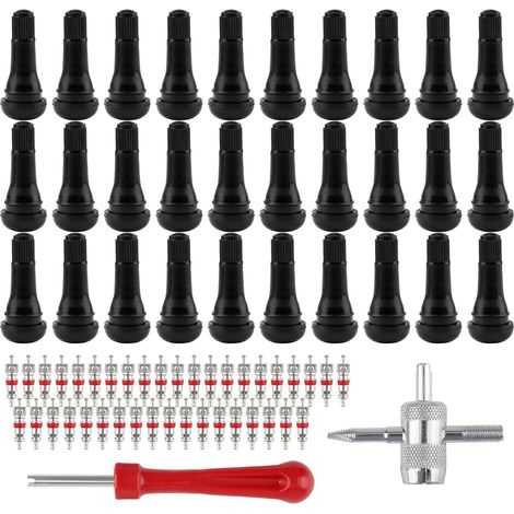 92 Pièces Valve Pneu Voiture Métal Valve Pneu 60 Obus de Valve 30 Tr413 Demonte Valve de Pneu Outil Outil à Valve à 4 Voies pour Voitures Camions Vélos et Motos (1/5)