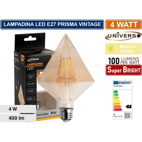 LAMPADINA LED VINTAGE A FORMA DI PRISMA E27 4W VETRO AMBRATO FILAMENTO LUCE CALDA 2500K PUB TAVERNE (1/10)