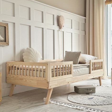 Letto 90x190 con sponde e rete a doghe incluse gambe 20 cm Maylis Bois (1/5)