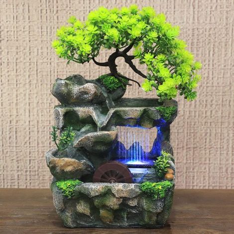 Fontaine sculptée en résine - Cascade de bureau pour la décoration intérieure, Feng Shui, humidificateur, lumière LED, ornement d'intérieur, idée cadeau (1/3)