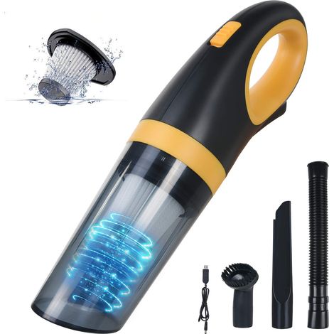 Aspirateur à main 120 W, 8500 PA rechargeable pour voiture/cuisine, puissant aspirateur de bureau portable sans fil avec filtre et buse lavables et 3 heures de charge rapide (1/5)