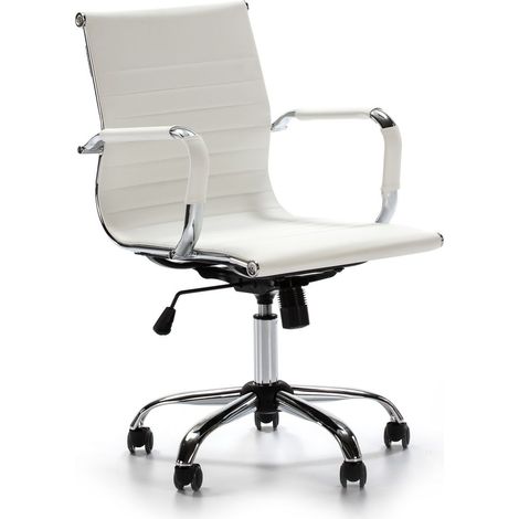 Sillón de Oficina GIANNA reclinable Blanco. Piel sintética. Silla ejecutiva con reposabrazos y conjín engrosados. Altura Ajustable. Diseño ergonómico