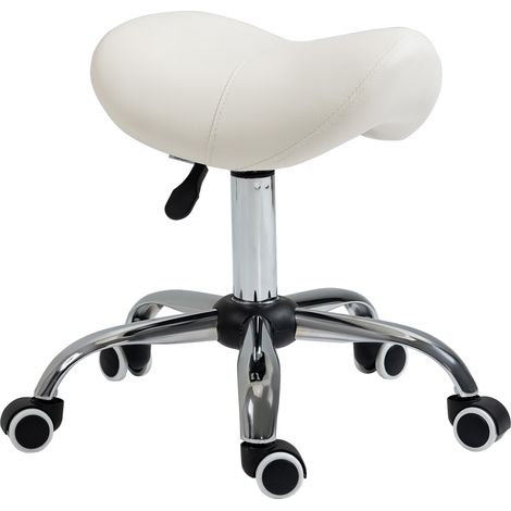 HOMCOM Höhenverstellbarer Rollhocker 49–61 cm, ergonomischer Sitz, 360° drehbar, für Massage, Tattoo-Studio, Klinik, Spa, Weiß