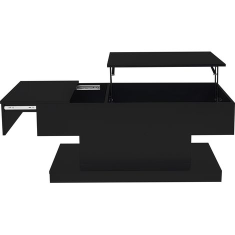 Schwarzer Hochglanz-Couchtisch 100x50x45 cm mit LED und Hebeplatte (1/5)