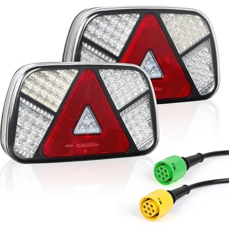 feux remorque 12/24 V, feux de remorque led avec jeu de câbles 2 x 6 broches de 30 cm,7 fonctions feu remorque,pour caravane/camping-car/camion/remorque (1/5)