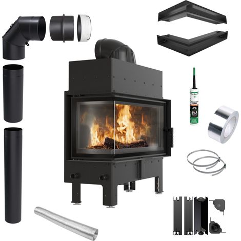 Eckkamin KRATKI FLOKI links 12kW Ø200 schwarz mit Schließung Montageset (1/5)
