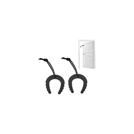 2 Pièces Cales Porte Noires en Caoutchouc Anti-Pincement, Bloc Porte avec Corde Nylon - Butées Porte Portable pour Pompiers, Anti-Claquement Porte