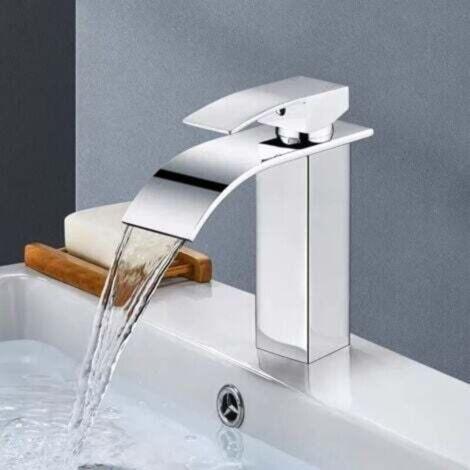 NALOOKAMIC Moderne Robinet Salle de Bain Cascade, Design Elégant Robinet Lavabo, , Eau Chaude et Froide Disponible, Robinetterie Chromé (1/3)