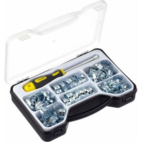Serre-Câble - Boîte de Colliers de Serrage en Acier Zingué - 50 Pièces avec Clé à Douille (1/4)