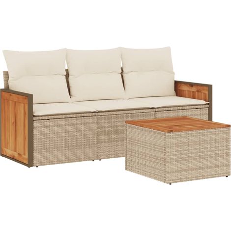 Maison Exclusive - Set Divano da Giardino 4 pz con Cuscini Beige in Polyrattan (1/5)