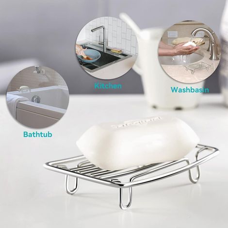 Stainless steel soap/sponge holder for showers, bathtubs, kitchen sinks and more. (1/4)