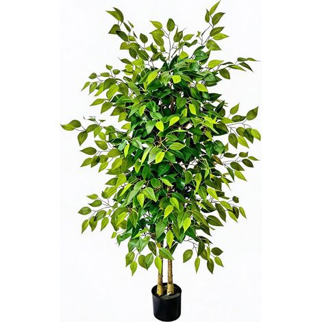 Realistischer künstlicher Ficus-Baum mit Doppelstamm (150 cm) – Kunstpflanze im schwarzen Topf für Innen - und Außenbereiche (Zuhause, Büro, Wohnzimmer) – Einfache Montage (1/5)