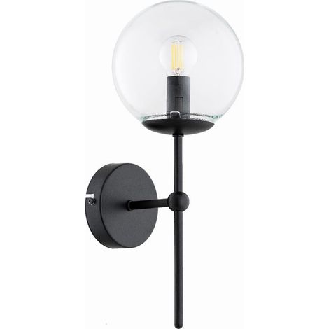 Alfa SEBIA Industrial Wall Sconce Light, Matte Black Metal & Clear Glass Globe, 1x E14 Bulb Max 10W, Indoor IP20 Loft Wall Lamp for Living Room Bedroom Hallway