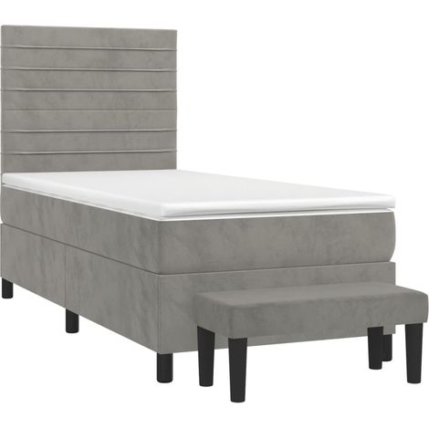 Sommier à lattes de lit et matelas Gris clair 100x200cm Velours vidaXL (1/5)