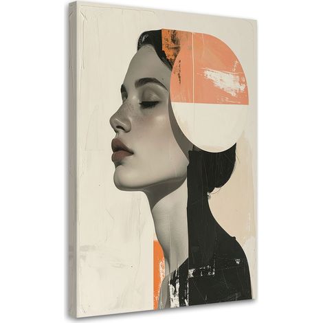 Stampe su Tela, Profilo femminile minimalista con sole arancione - 40x60 (1/2)