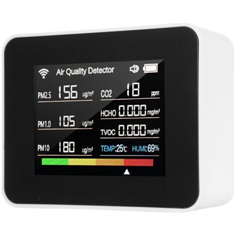 QORVA-Compteur de qualité de l’air Tuya WiFi 13 en 1, moniteur intérieur détectant CO₂, TVOC, HCHO, PM2.5, PM1.0, PM10, humidité, température, date, heure, alarme, minuterie, chronomètre pour maison,