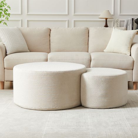 2 runde Couchtische im Set, Schaumstoff-Ottomane, Sitzhocker/Pouf/Fußhocker, ohne Montage LINHOO (1/5)