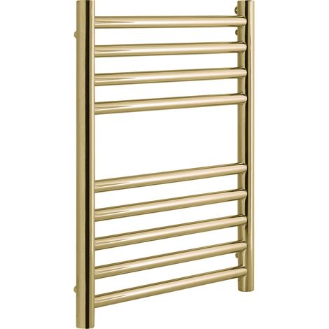Manissa Boston Brushed Brass Heated Towel Rail 400mm W x 600mm H Central Heating Bathroom Towel Radiator (1/4)
