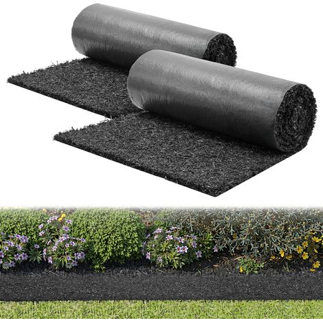 VEVOR Mantillo de Goma para Paisajismo 244 x 59 cm, Tapete de Caucho Reciclado Cortable, Paquete de 2 Rollos, Tela Antihierbas Reducción de Malezas, Borde Permanente, para Jardín Huerto, Color Negro (1/5)