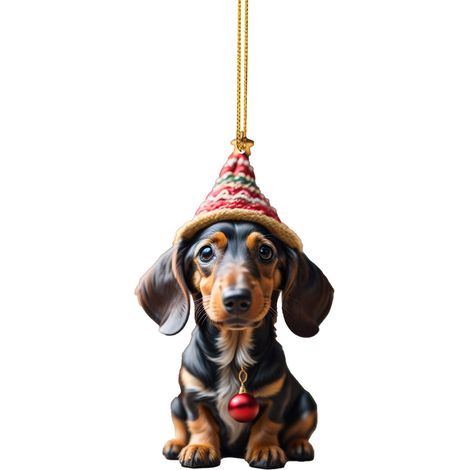 Décorations de Noël, Cadeaux de Noël, Pendentif intérieur de voiture en forme de teckel, Décoration de sapin de Noël à suspendre, Décoration de Noël pour la maison (1/5)