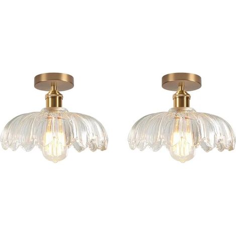 2x Plafonnier Moderne,Lampe de Plafond Vintage Abat-jour en Verre Design Fleurs Transparente Lustre Rétro pour Salon Chambre (1/5)