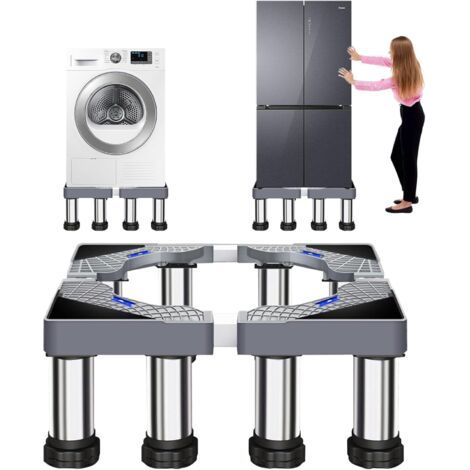 Support pour lave-linge à 8 pieds, largeur réglable de 40 à 60 cm, avec 4 pieds stables pour lave-linge, réfrigérateur, sèche-linge, congélateur, hauteur de 18 à 21 cm (1/5)