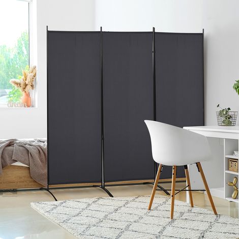 Paravent 3 panneaux dim. 2,53L x 0,5l x 1,82H m Store latéral Brise-Vue paravent sur Pied séparateur métal Polyester (1/5)