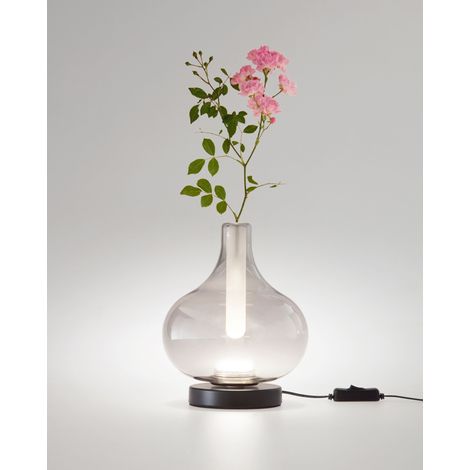 Lampe De Table Crodo, Gris Clair Transparent, Led 7W, 2700K-3000K-4000K, Variateur Tactile, Verre Borosilicate, Éclairage Élégant Et Réglable. (1/2)