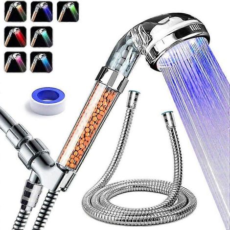 Pommeau de douche LED avec 7 couleurs, flexible et support inclus – sans piles (1/5)