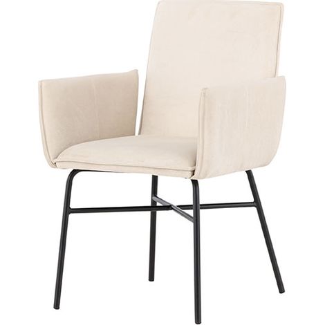 Petra chaise de salle à manger avec accoudoirs velours beige. (1/5)