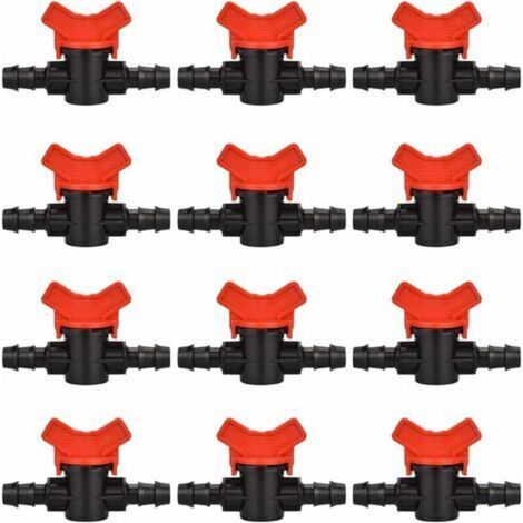 PAIR 12 PCS Robinet de Jardin pour Tuyau, Tuyau Vanne d'irrigation 16 16mm Robinet d'arrêt raccord en Plastique pour Le contrôle extérieur de la vanne d'eau de Jardin (Noir + Rouge) (1/5)