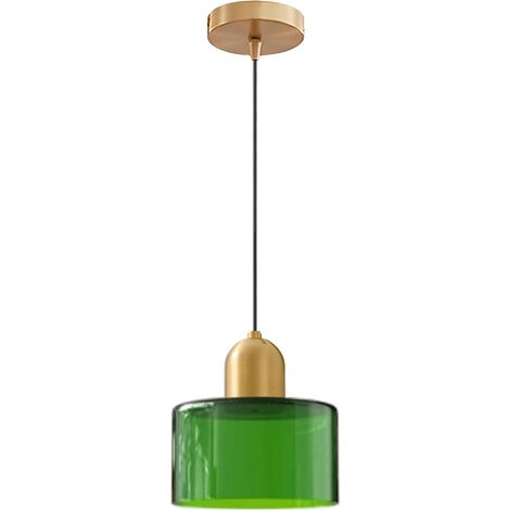 Suspension Moderne en Verre Vert Transparent, Douille E27 Dorée, Câble Tressé Noir – Luminaire Plafond 15 cm pour Îlot Cuisine, Salle à Manger, Chambre