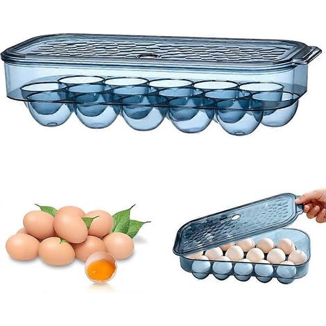 Boîte à œufs en plastique, sans BPA, empilable, avec couvercle, pour 16 œufs, idéale pour conserver la fraîcheur des œufs au réfrigérateur (bleu royal). (1/5)