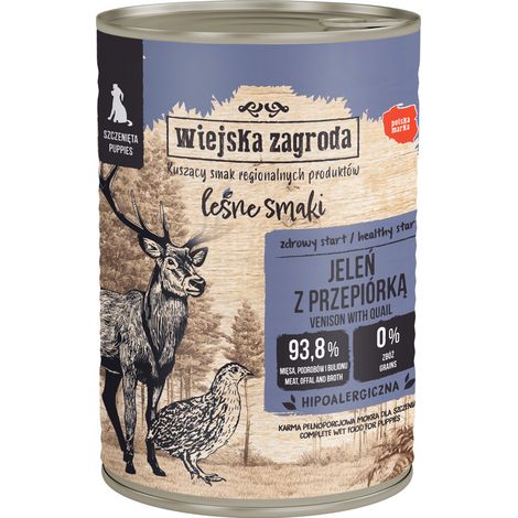 Wiejska Zagroda Comida húmeda para cachorros Junior Ciervo Codorniz 400g (1/2)