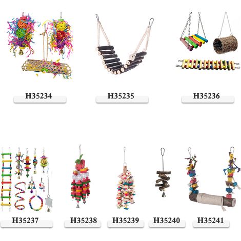 Perchoir à balançoire pour oiseaux, jouet à mâcher, perroquet, Cage à mâcher, accessoires d'entraînement suspendus, grand et moyen (1/5)