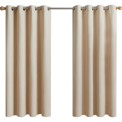 LaBlanc - Tenda Termica Oscurante, 2 Pannelli Corti Isolanti Anti Freddo e Anti Rumore con Occhielli per Soggiorno, Camera da Letto per Bambini o Adulti, Cabina Armadio (132 x 155 cm, Beige Ecru) (1/5)