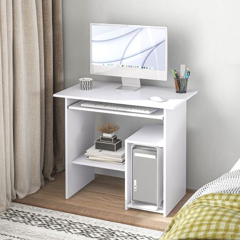 Computertisch mit Ablage, Tastaturablage und Monitorständer, 80 x 45 x 75 cm, weiß