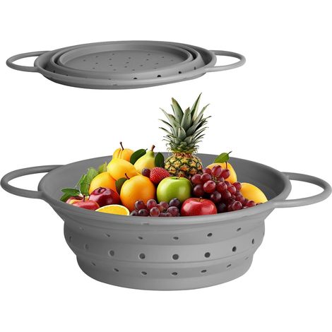 1 - Passoire Pliable - Silicone - Égouttoir Pour Pâtes Et Légumes - Rangement Compact - Cuisine Et Camping - Gris - 28x21,5x7,5cm