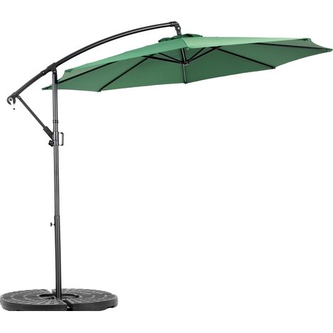 Parasol déporté 3 m en polyester vert foncé avec inclinaison et manivelle, 8 baleines, sans base (1/5)