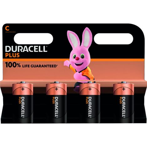 Pilas duracell alcalinas plus extra life mn1400/lr14 baby c (4-pack)