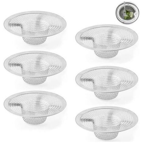 Pair Lot de 6 filtres pour évier, salle de bain, filtres pour lavabos, filtre pour évier de cuisine, en acier inoxydable (1/5)