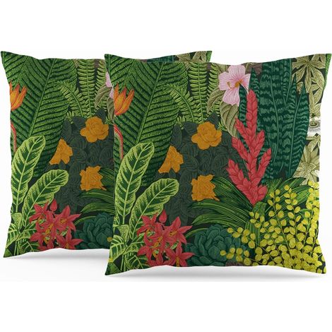 60x60cm Lot de 2 Housses de Coussin Fleurs Feuilles Plantes Tropicales Floraison Coloré Ancien Exotique Taies d'oreiller décoratives pour Femme Famille Jardin LiterieCanapé Lit Salon (1/5)