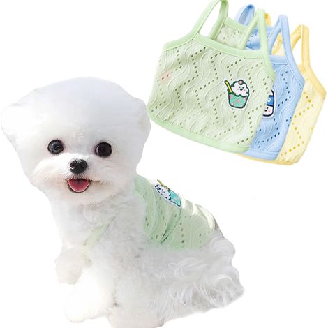 Lot de 3 vêtements pour chien, chemise jupe gilet en coton, motifs dessin animé, été pour petit moyen chien chat (1/5)