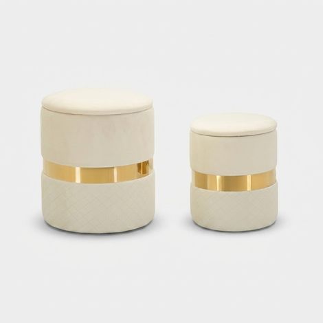 Set 2 Pouf Contenitori in Tessuto Crema Oro Salvaspazio Soggiorno (1/5)